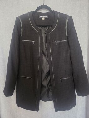 Karl Lagerfeld Women's Black Long Tweed Coat